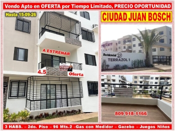 Vendo apto en oferta por tiempo limitado  en ciudad juan bosh 3 habs.