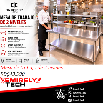 Mesa de trabajo de 2 niveles acero inoxidable