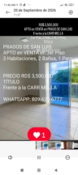 En los prados de san luis apto en venta 3er piso 3-hab 2-b 1-parq ttul