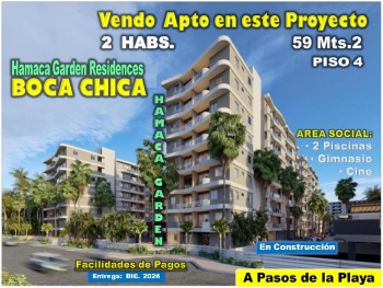 Vendo apto en construccion en  boca chica 2 habs. balcon proyecto hama