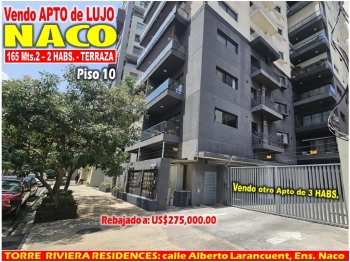 Vendo apto de lujo en riviera residences de naco  2 habs. 165 mts.2 pi