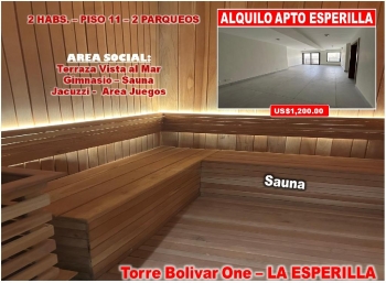 Alquilo apto en la esperilla 2 habs. 2 paqueos piso 11 bolivar one tow