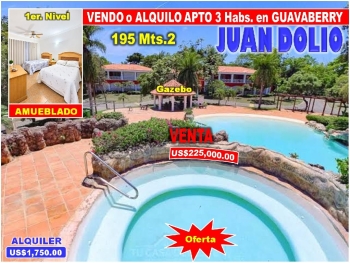 Vendo o alquilo apto amueblado en guavaberry  3 habs. 195 mts.2