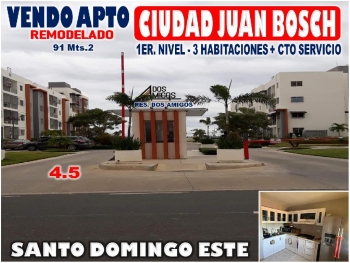 Vendo apto 1er. nivel en ciudad juan bosch res. dos amigos 3 habs. 91