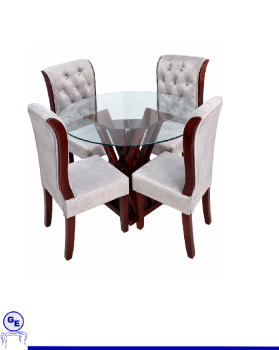 Juego de comedor de cuatro sillas tapizado gris y color caoba
