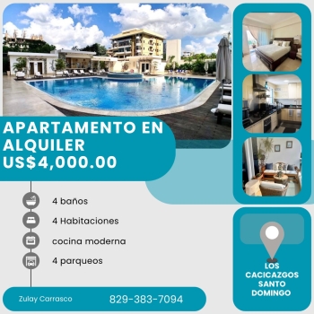 Apartamento de lujo en alquiler av. anacaona los cacicazgos santo domi