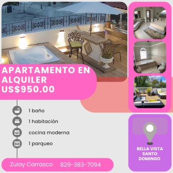 Alquiler de estudio amueblado en bella vista santo domingo