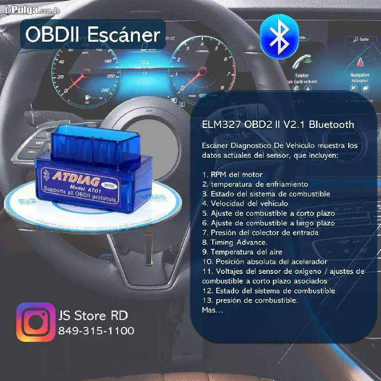 Escaner Diagnostico De Vehiculo Elm327 Obd2 Ii V2.1 Bluetooth