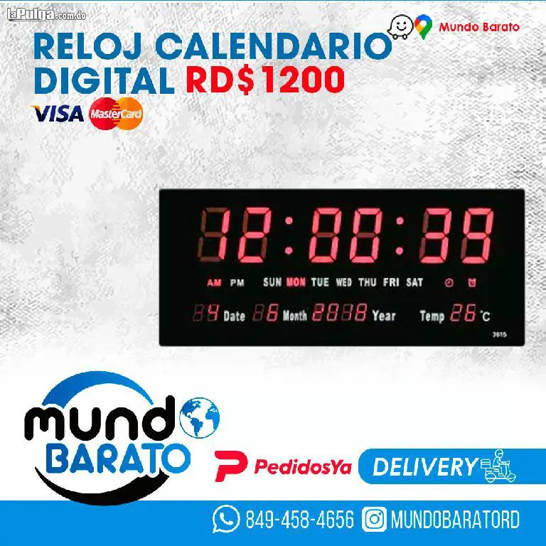 RELOJ CALENDARIO DIGITAL LED DE PARED La Pulga Virtual