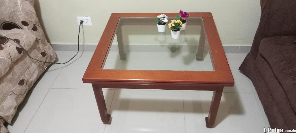 Mesa De Centro Sala En Caoba Y Cristal.