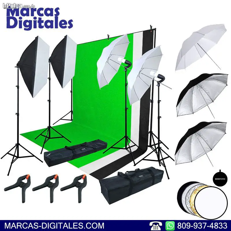 Set de Estudio Basico con Tres Fondos Luces Softbox y Sombrillas Foto 7025113-1.jpg