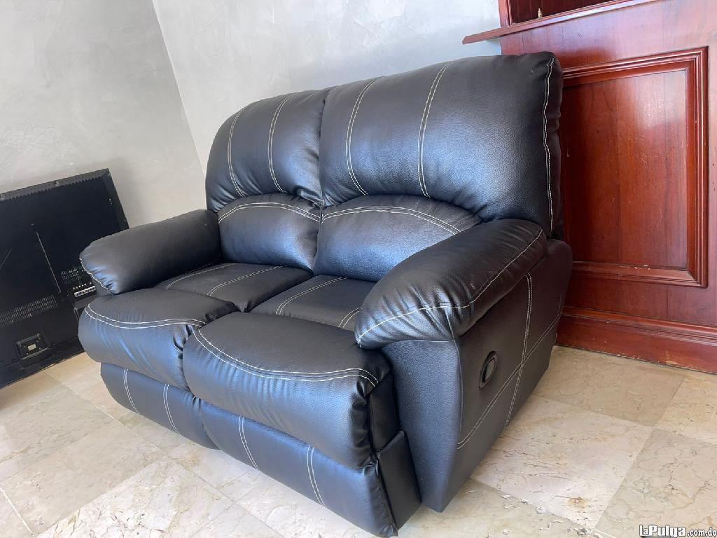Moderno set de sofas reclinables 321 color negro con costuras blanca Foto 7136313-3.jpg
