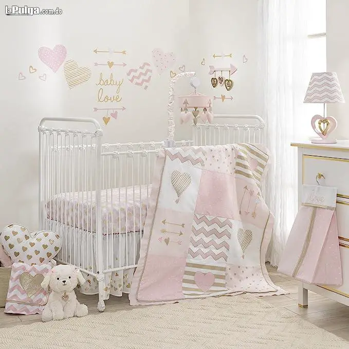 Lambs  Ivy Baby Love Pink/Gold Heart Juego de ropa de cama para cuna  Foto 7157446-3.jpg