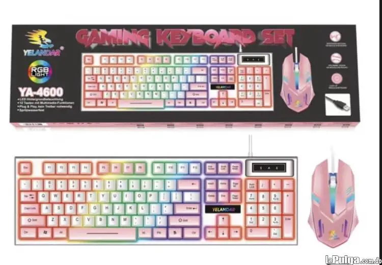 Kit Teclado y Mouse Gamer Rosado Retroiluminado con Luces Led RGB para Foto 7162536-1.jpg