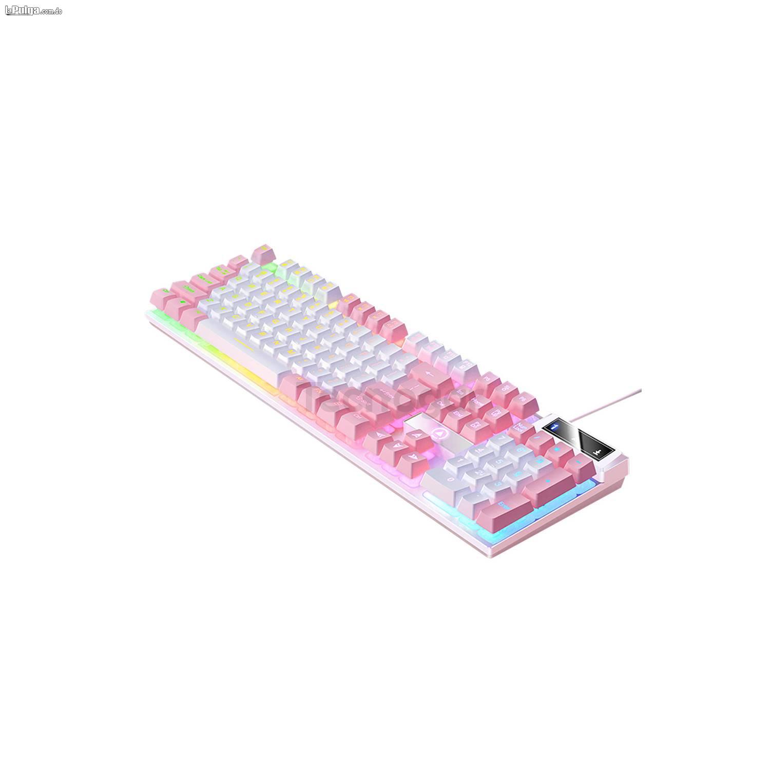 Kit Teclado y Mouse Gamer Rosado Retroiluminado con Luces Led RGB para Foto 7162536-3.jpg