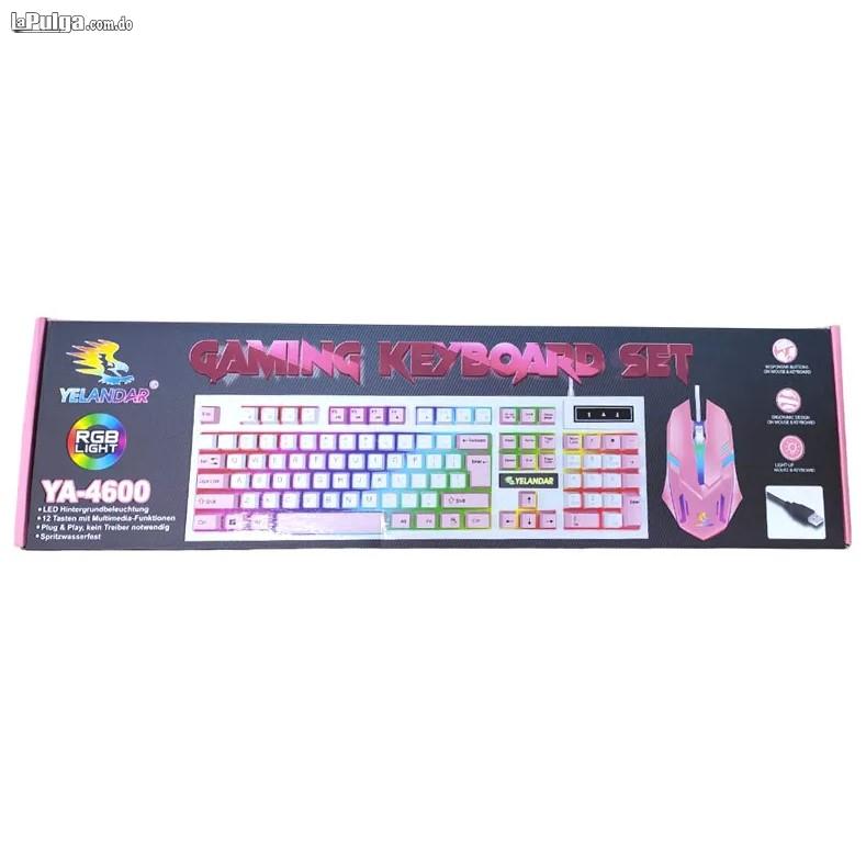 Kit Teclado y Mouse Gamer Rosado Retroiluminado con Luces Led RGB para Foto 7162536-4.jpg