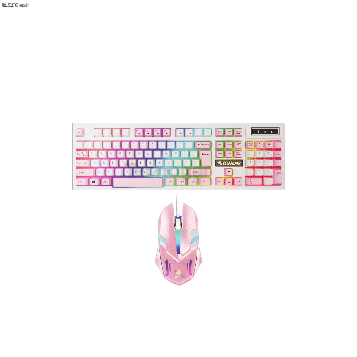 Kit Teclado y Mouse Gamer Rosado Retroiluminado con Luces Led RGB para Foto 7162536-5.jpg