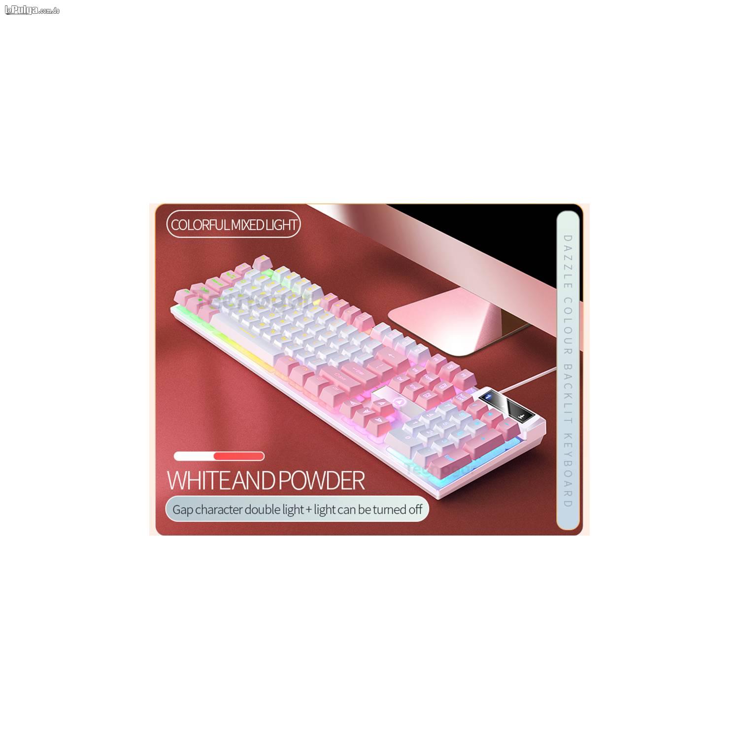 Kit Teclado y Mouse Gamer Rosado Retroiluminado con Luces Led RGB para Foto 7162536-6.jpg