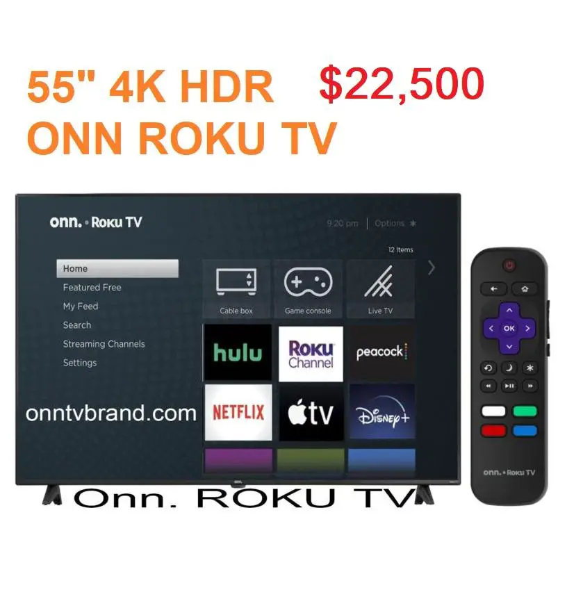 TELEVISOR ONN 55 PULGADAS 4K HDR CON ROKU SMART NUEVA 22500 La Pulga