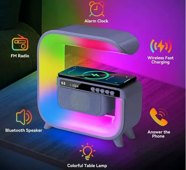 Bocina bluetooth con luces RGB 3 en 1 y cargador inalambrico Foto 7215462-1.jpg