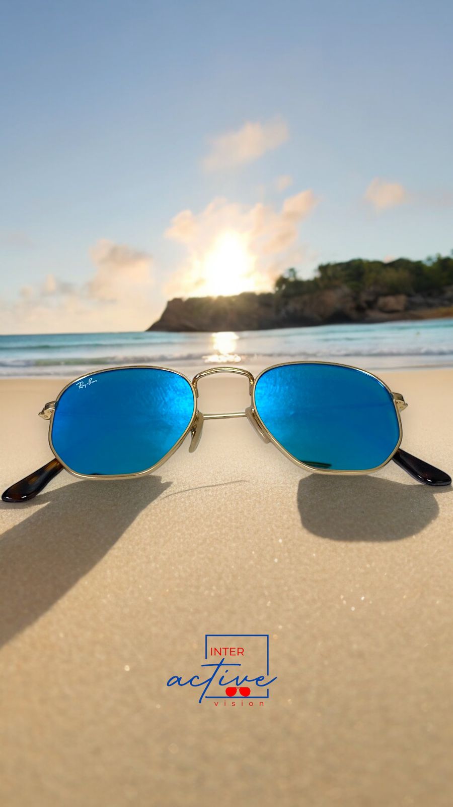 Lentes RayBan Hexagonal Dorado y Cristal Azul Cielo Foto 7235368-3.jpg