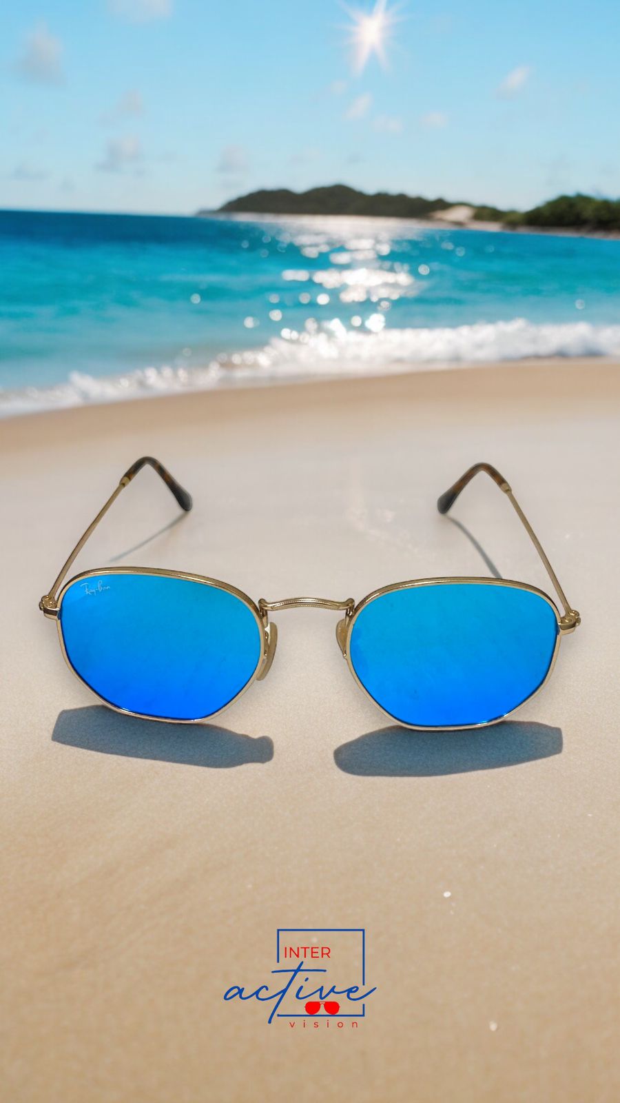 Lentes RayBan Hexagonal Dorado y Cristal Azul Cielo Foto 7235368-4.jpg