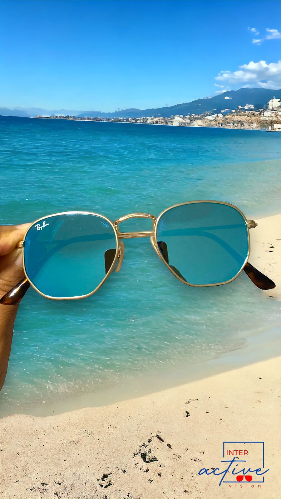 Lentes RayBan Hexagonal Dorado y Cristal Azul Cielo Foto 7235368-6.jpg