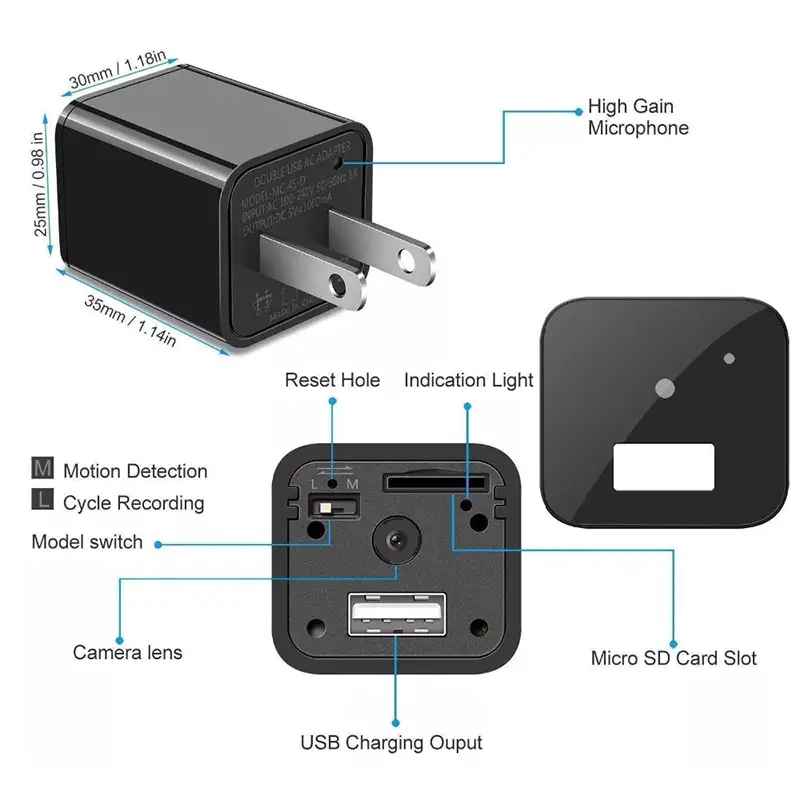 Cargador USB con Cámara Espía Oculta - Sensor Movimiento - Sonido - Mi Foto 7248563-3.jpg