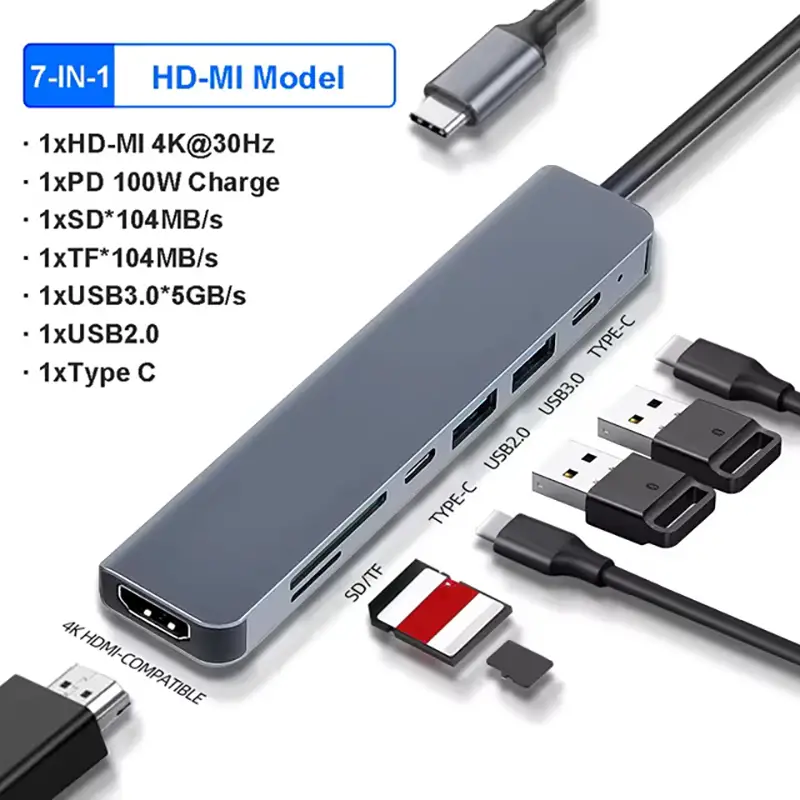 Aumentador de Puertos -  Adaptador Hub USB Tipo C 7 en 1 - HDMI - Lect Foto 7248564-7.jpg