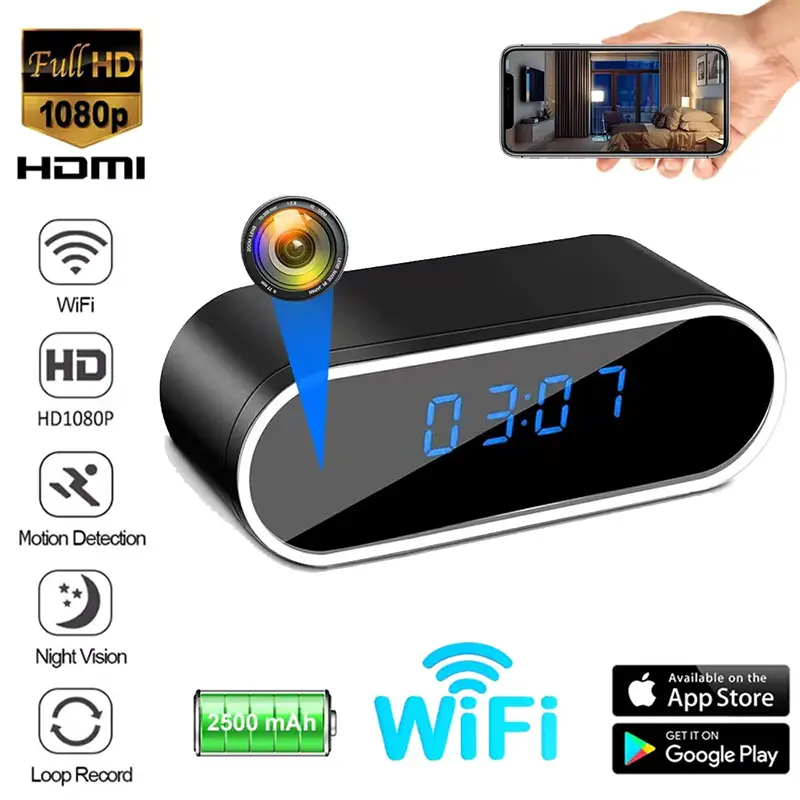 Reloj Despertador Cámara Espía WiFi Oculta con Micrófono Foto 7248609-13.jpg