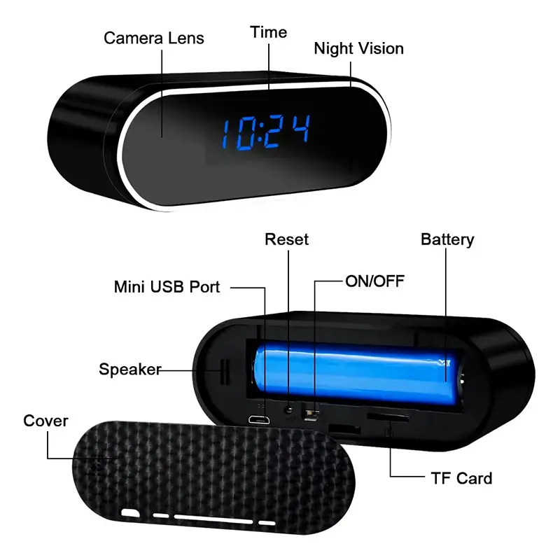 Reloj Despertador Cámara Espía WiFi Oculta con Micrófono Foto 7248609-9.jpg