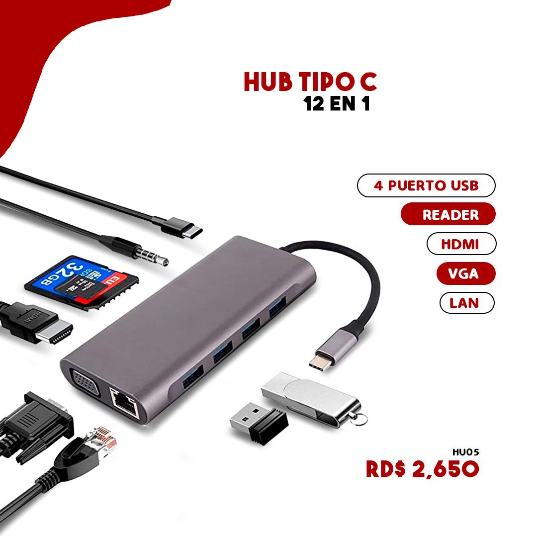HUB TIPO C  12 EN 1 4-PUERTO USB   READER  HDMI  VGA  LAN          Foto 7264401-1.jpg