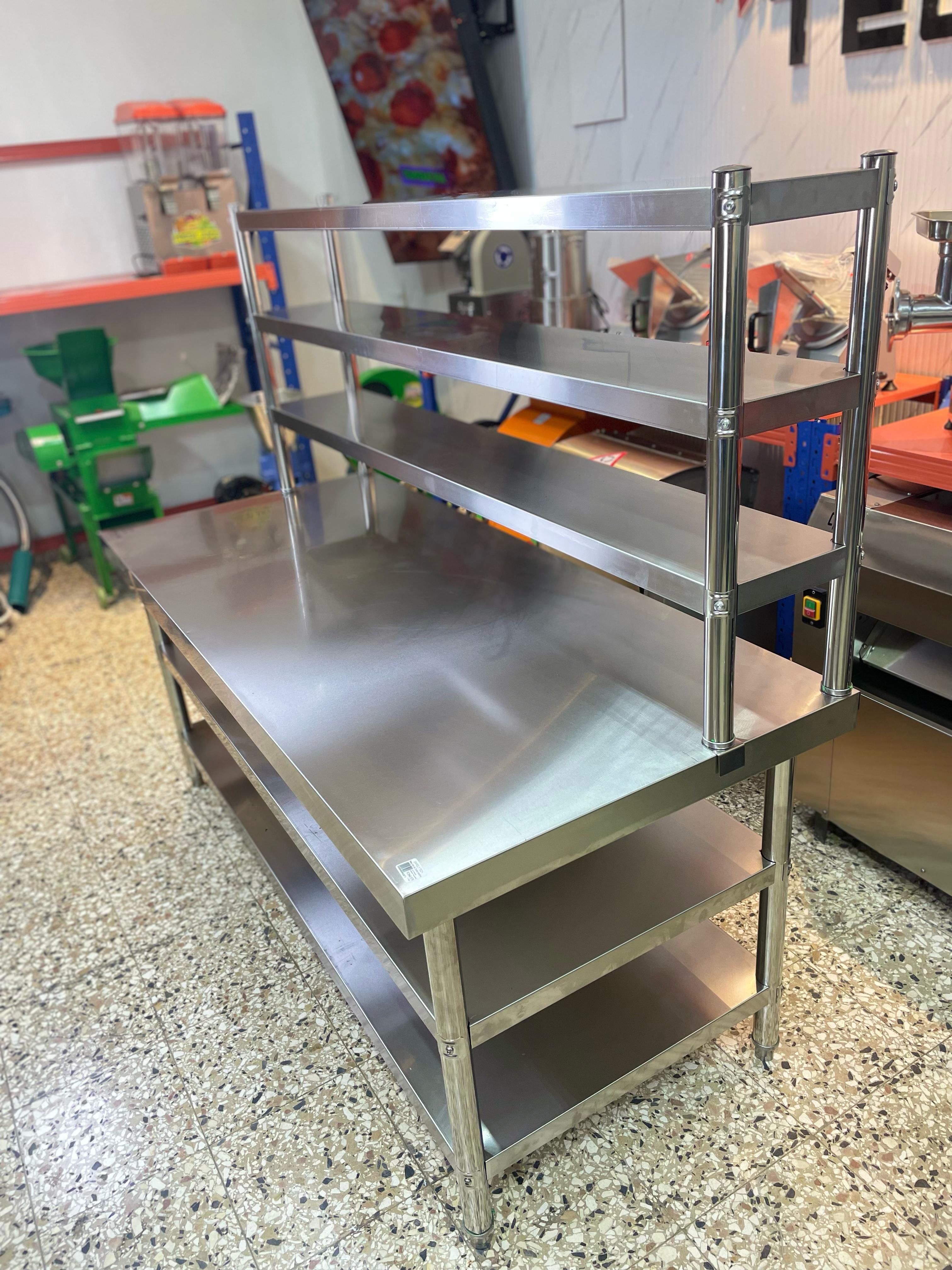 Mesa de trabajo de 3 niveles acero inoxidable para cocina comercial Foto 7270841-10.jpg