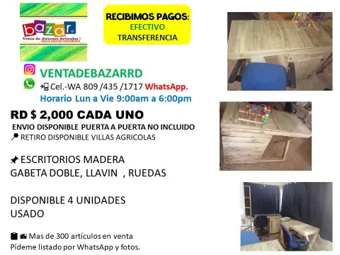vendo 3 escritorios en madera usados con gabeta  rueda tope en vidrio Foto 7274008-7.jpg