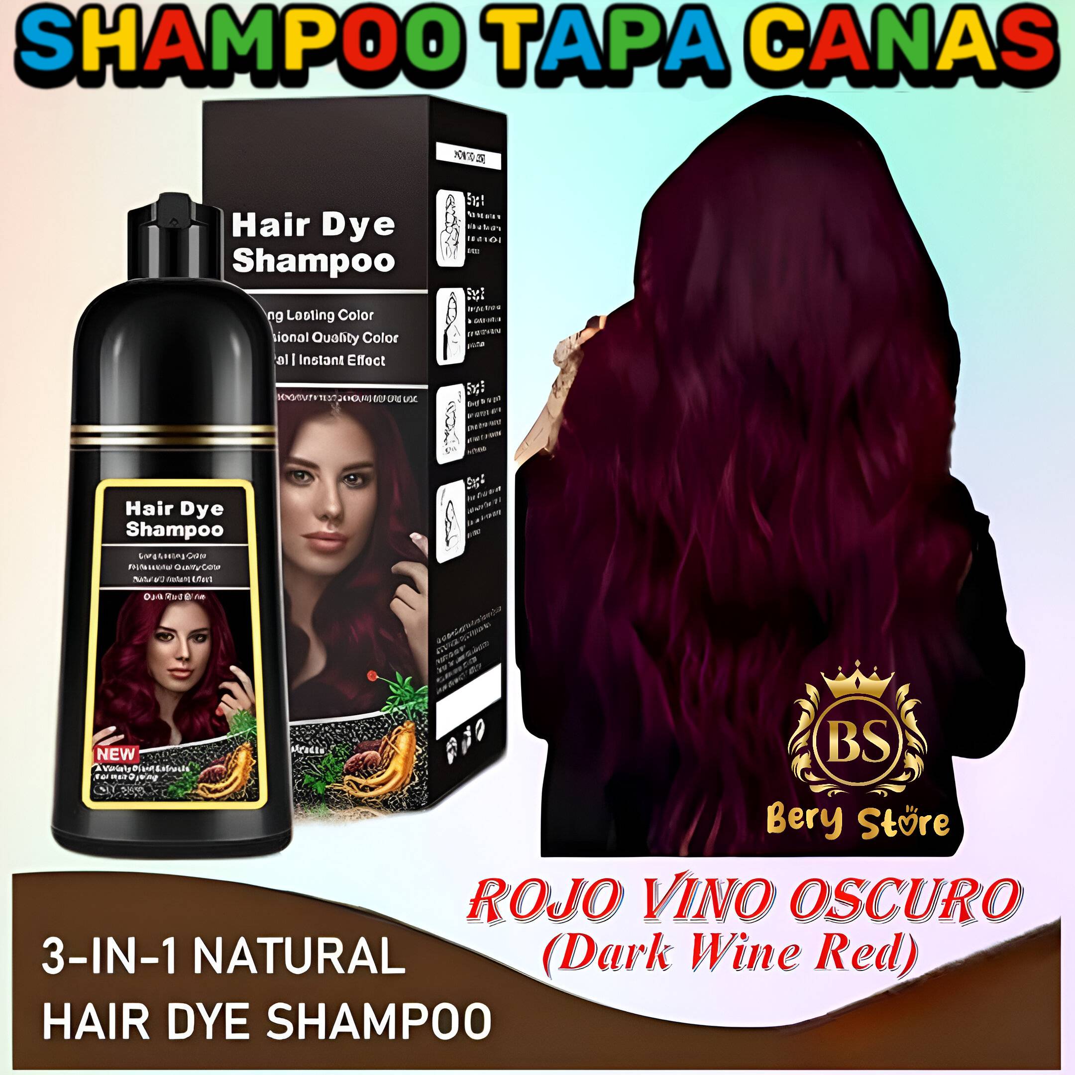 SHAMPOO CUBRE CANAS ROJO VINO OSCURO/ SHAMPOO TAPA CANAS / SHAMPOO TIN Foto 7279481-5.jpg