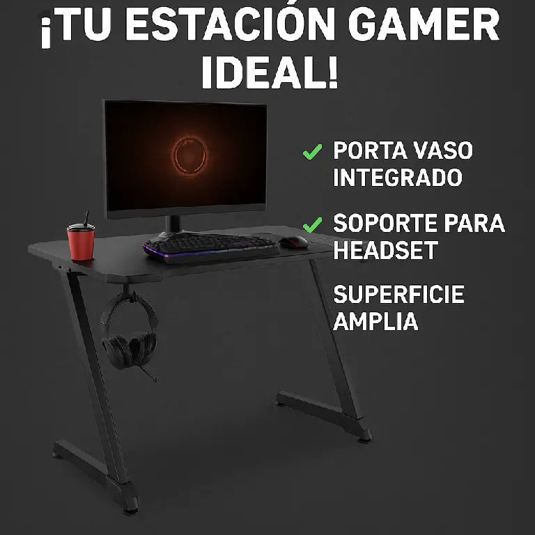 Tu Estación Gamer Ideal! Mesa Gaming con Porta Vaso y Porta Headset Foto 7279525-4.jpg