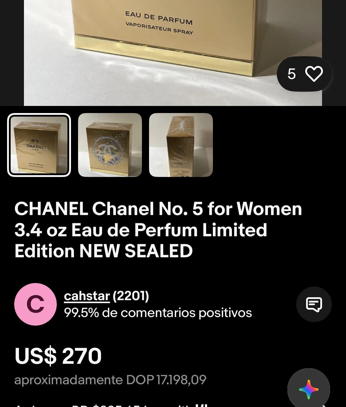 Perfume CHANEL N” 5 PARFUM EDICIÓN LIMITADA para dama 3.4 FL.OZ 100ml Foto 7290151-3.jpg