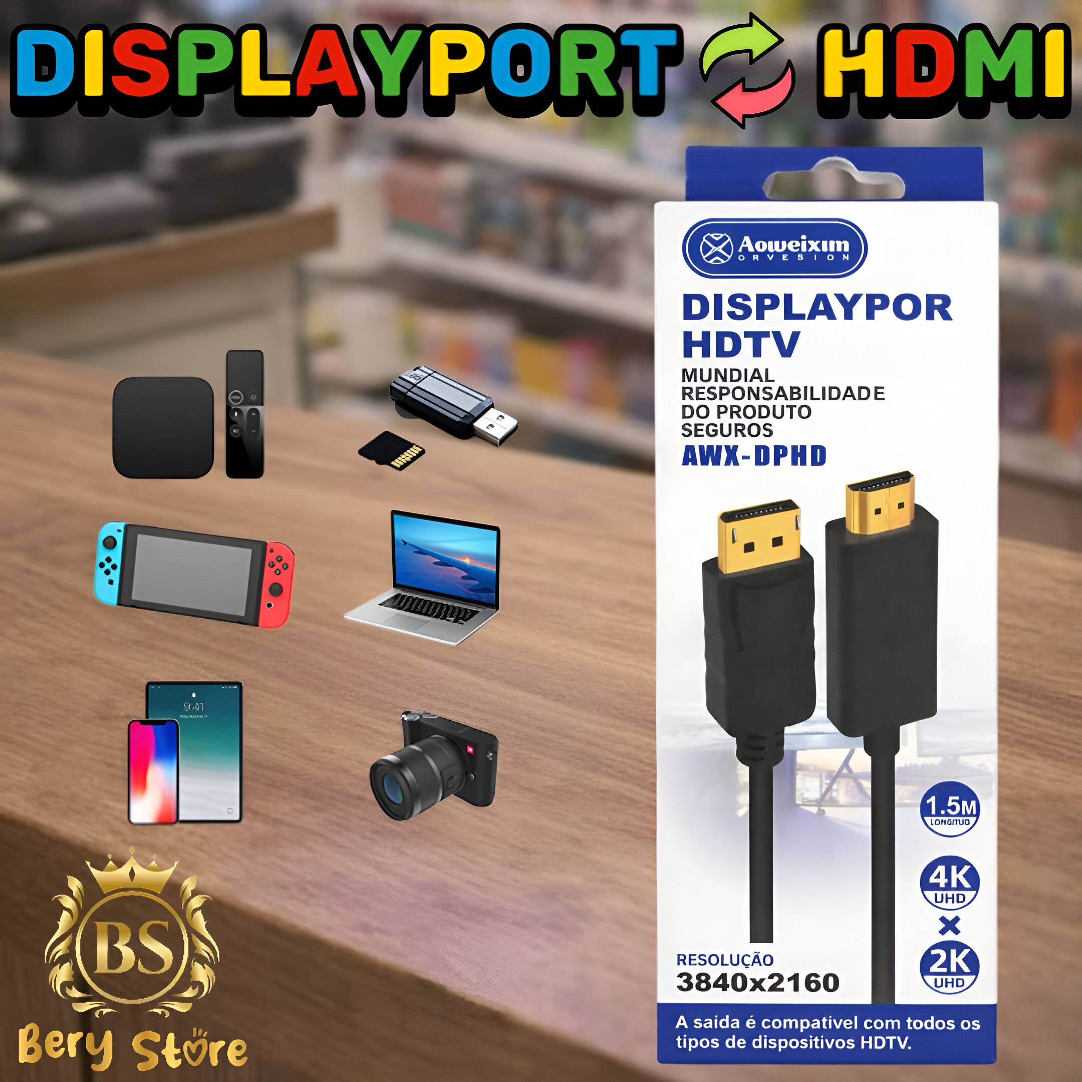 CABLE DISPLAYPORT A HDMI - 4K UHD - 1.5 METROS  DISPLAYPORT  Foto 7305141-2.jpg