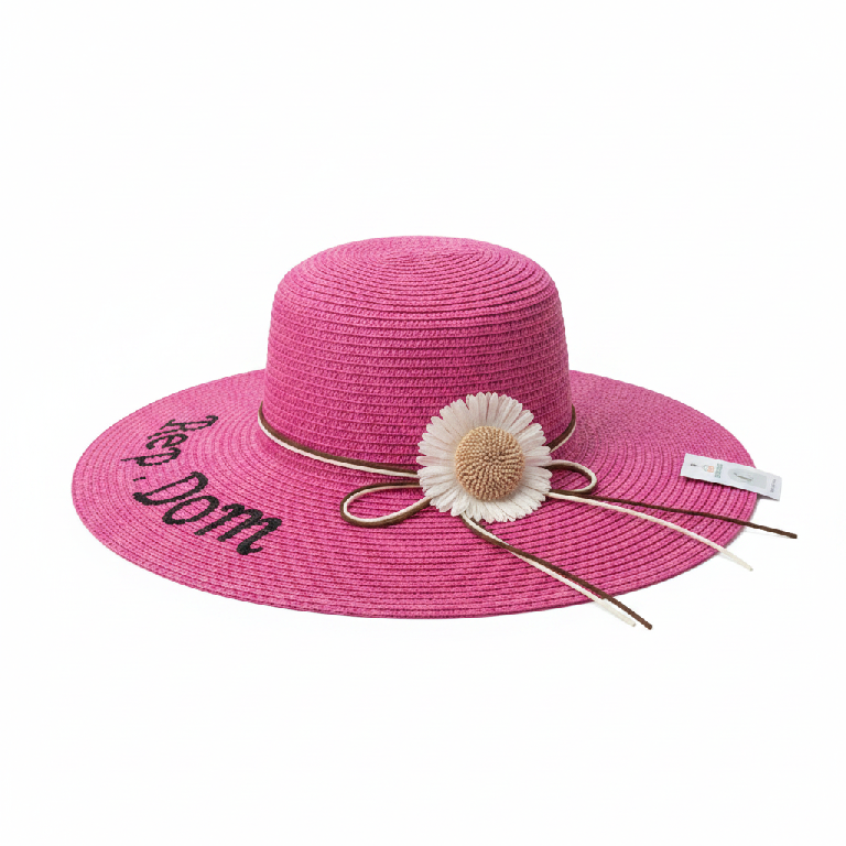 Sombrero de Paja Rosa con Flor 1 1 15 10 10c 10cm Foto 7312367-1.jpg