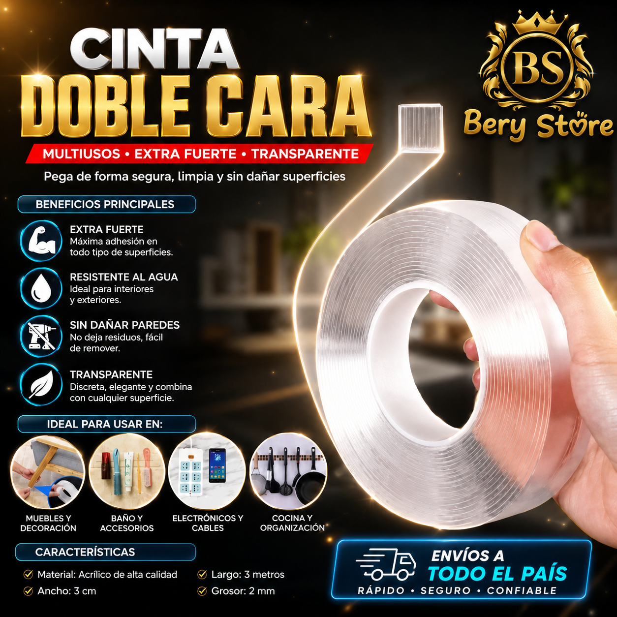 CINTA DOBLE CARA TRANSPARENTE ADHESIVA PREMIUM  CINTA ADHESIVA DOBLE C Foto 7313578-5.jpg