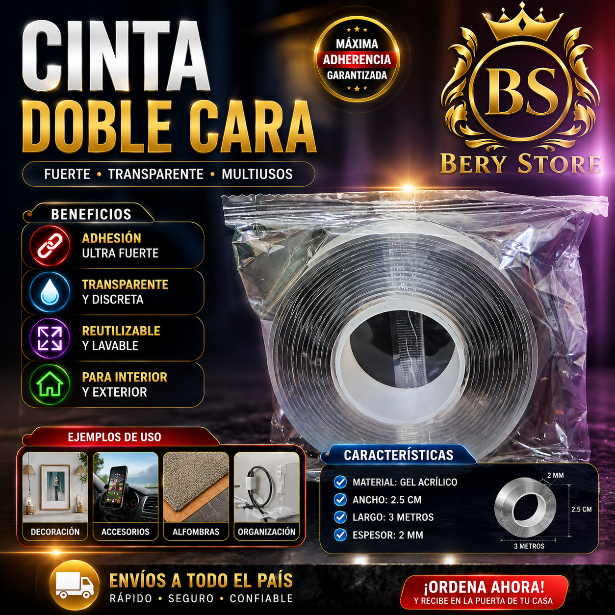 CINTA DOBLE CARA TRANSPARENTE ADHESIVA PREMIUM  CINTA ADHESIVA DOBLE C Foto 7313578-8.jpg
