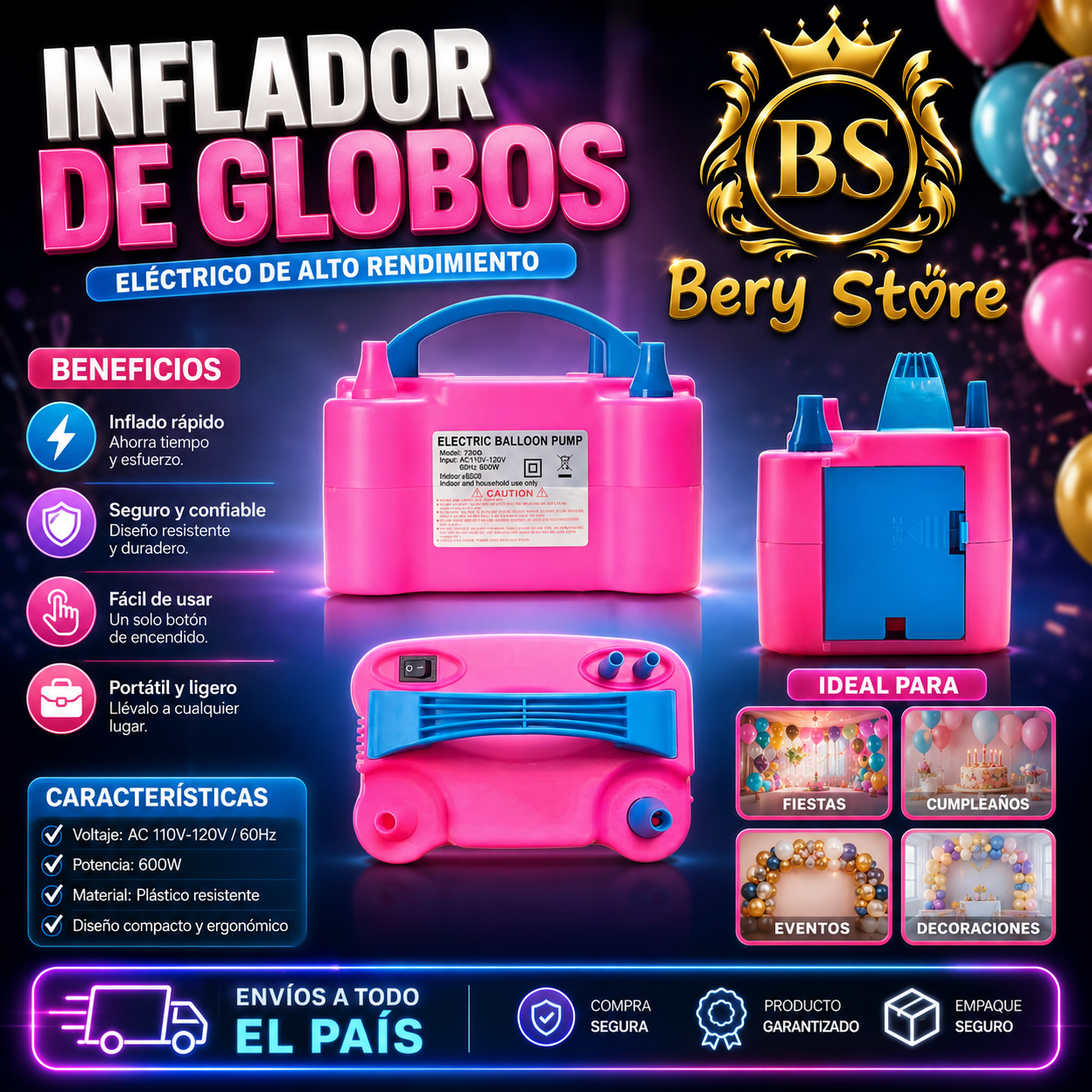 INFLADOR DE GLOBOS ELÉCTRICO - BOMBA ELECTRICA PARA INFLAR GLOBOS Y VE Foto 7313592-5.jpg