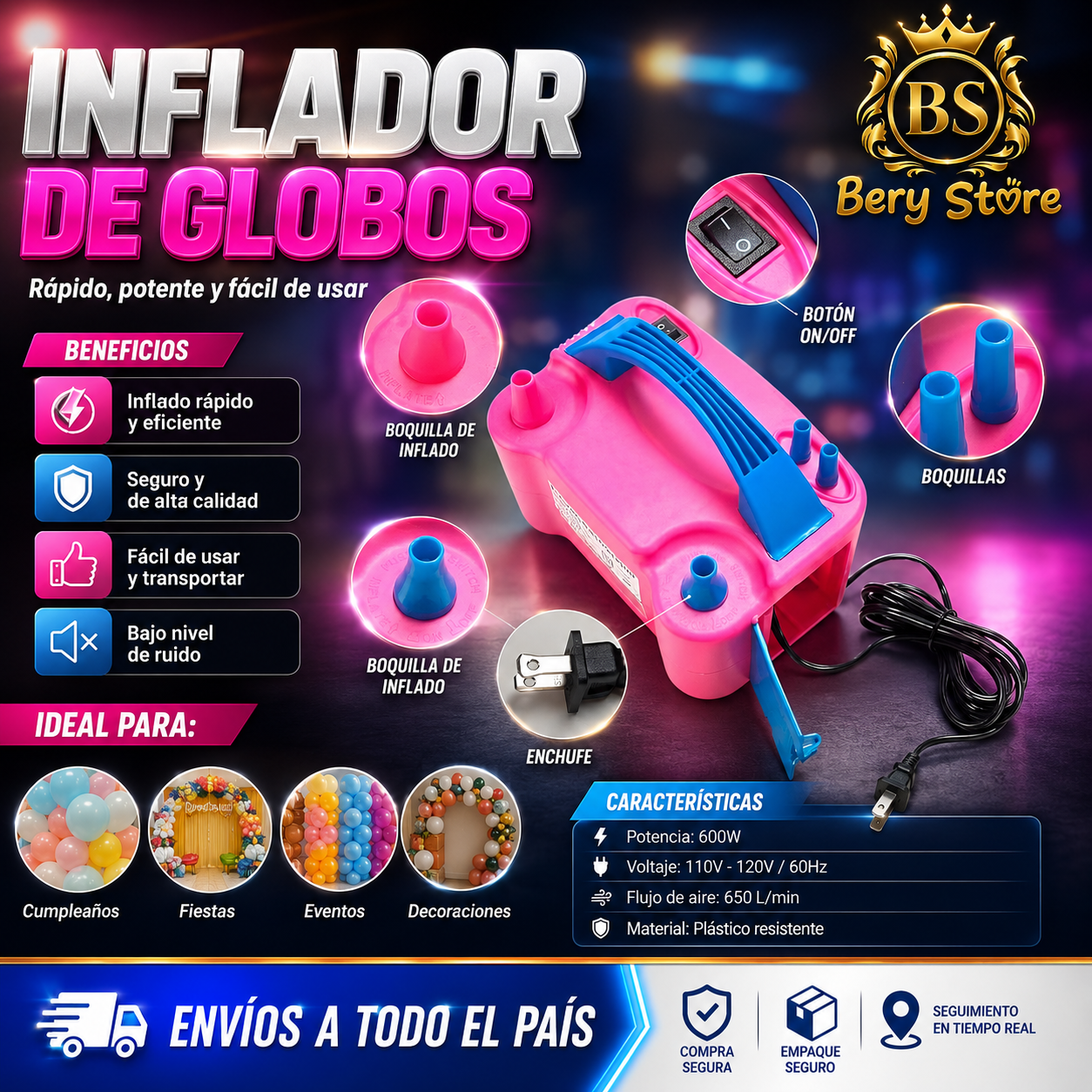 INFLADOR DE GLOBOS ELÉCTRICO - BOMBA ELECTRICA PARA INFLAR GLOBOS Y VE Foto 7313592-7.jpg