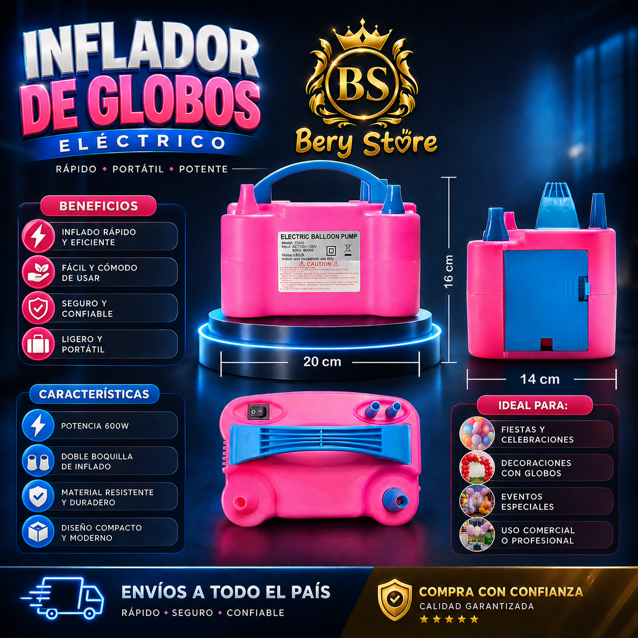INFLADOR DE GLOBOS ELÉCTRICO - BOMBA ELECTRICA PARA INFLAR GLOBOS Y VE Foto 7313592-8.jpg