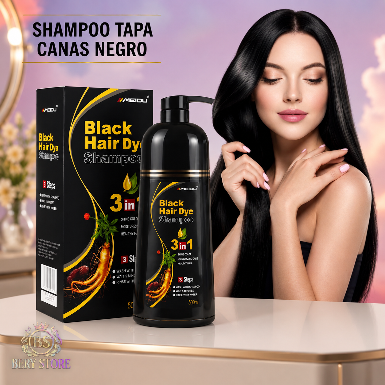 Shampoo Cubre Canas 3 en 1 Negro  Shampoo Tinte Cubre Canas 3 en 1 de  Foto 7319407-3.jpg