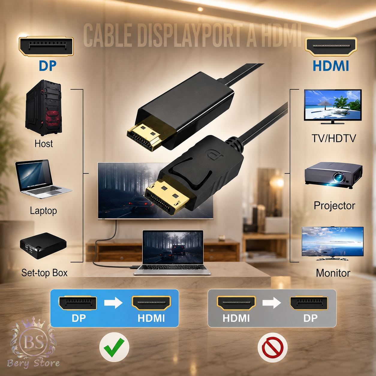 Cable DisplayPort a HDMI de 1.5 M. para conectar PC Consolas TV Protec Foto 7321277-6.jpg