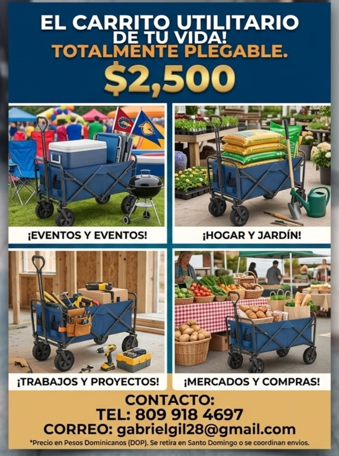Carrito multiuso plegable ideal para compras playa jardín juguetes her Foto 7322545-2.jpg