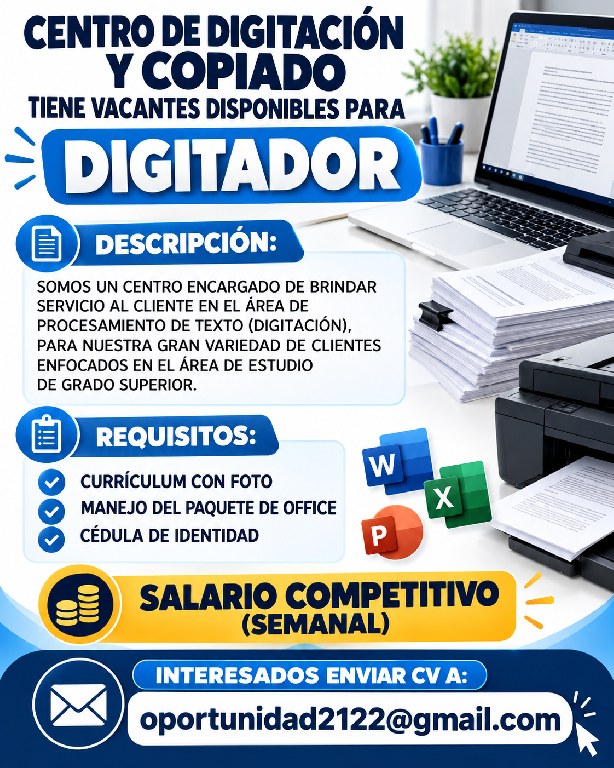 VACANTE DISPONIBLE PARA DIGITADOR Foto 7323545-1.jpg